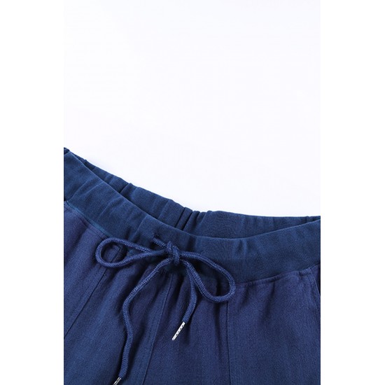 Dark Blue Pocketed Drawstring Joggers