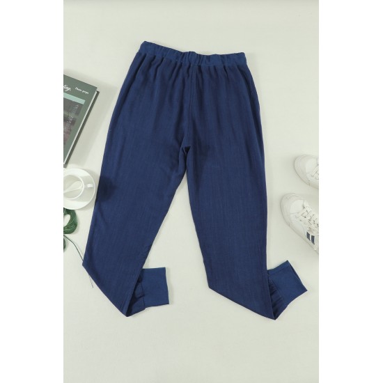 Dark Blue Pocketed Drawstring Joggers