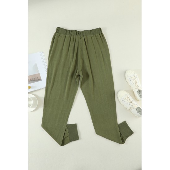 Green Pocketed Drawstring Joggers