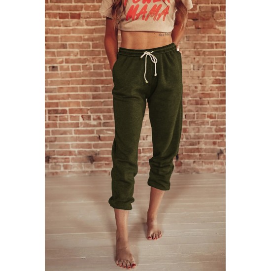 Green Drawstring Waist Pockets Sweatpants