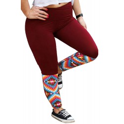 Red Aztec Splicing High Waist Plus Size Pants