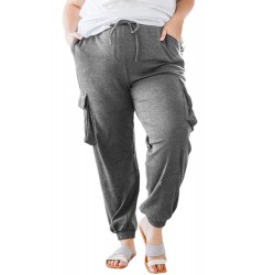 Gray Elastic Waist Side Pocket Plus Size Jogger Pants