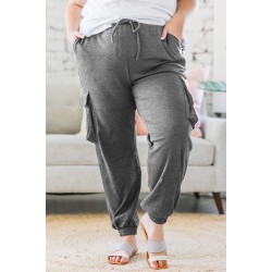 Gray Elastic Waist Side Pocket Plus Size Jogger Pants