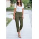 Green Drawstring Elastic Waist Pockets Long Straight Legs Pants