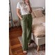 Green Drawstring Elastic Waist Pockets Long Straight Legs Pants