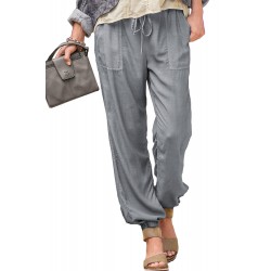 Gray Drawstring Elastic Waist Pull-on Casual Pants with Pockets