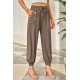 Brown Drawstring Elastic Waist Pull-on Casual Pants with Pockets