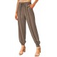 Brown Drawstring Elastic Waist Pull-on Casual Pants with Pockets