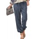 Blue Drawstring Elastic Waist Pull-on Casual Pants with Pockets