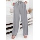 Gray High Waist Drawstring Wide Legs Casual Pants