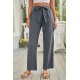 Gray Elastic Waist Drawstring Wide Leg Pants