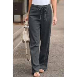 Black Elastic Waist Drawstring Wide Leg Pants