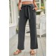 Black Elastic Waist Drawstring Wide Leg Pants