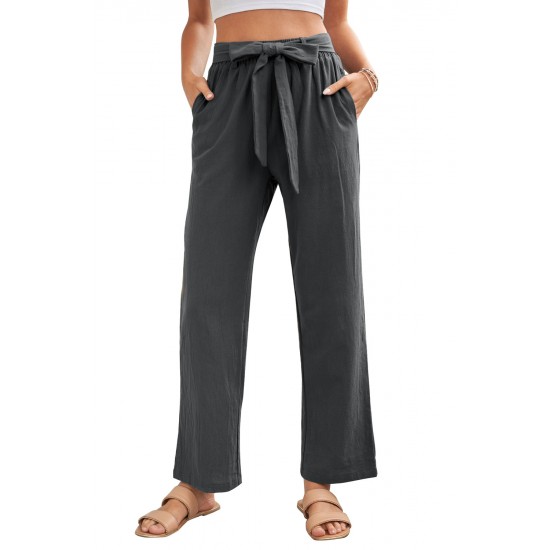 Black Elastic Waist Drawstring Wide Leg Pants