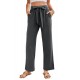 Black Elastic Waist Drawstring Wide Leg Pants