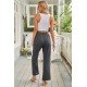 Black Elastic Waist Drawstring Wide Leg Pants