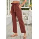 Red Elastic Waist Drawstring Wide Leg Pants