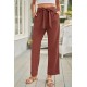 Red Elastic Waist Drawstring Wide Leg Pants