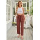 Red Elastic Waist Drawstring Wide Leg Pants