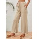 Khaki Drawstring Waist Crinkled Wide Leg Pants