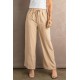 Khaki Drawstring Waist Crinkled Wide Leg Pants