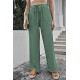 Green Drawstring Waist Crinkled Wide Leg Pants