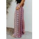 Purple Smocked Printed Wide Leg Pants