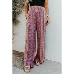 Purple Smocked Printed Wide Leg Pants