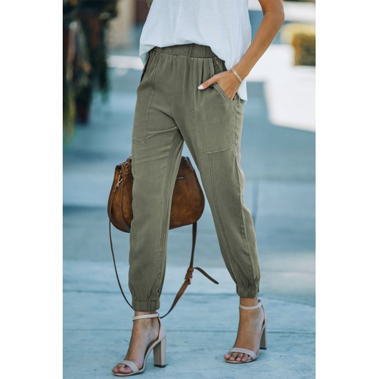 Green Casual Pocketed Elastic Waist Joggers