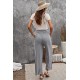 Gray Casual Wide Legs Pants with Pockets