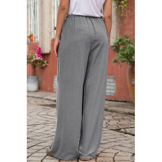 Gray Casual Wide Legs Pants with Pockets