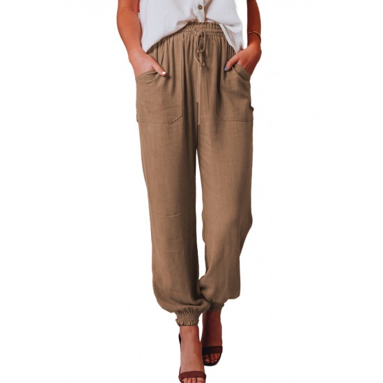 Brown Casual Drawstring High Waist Pockets Joggers