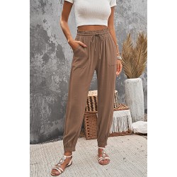 Brown Casual Drawstring High Waist Pockets Joggers