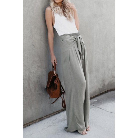 Gray Tie Knot Wide Leg Pants