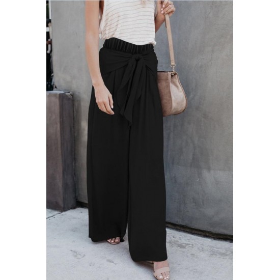 Black Tie Knot Wide Leg Pants