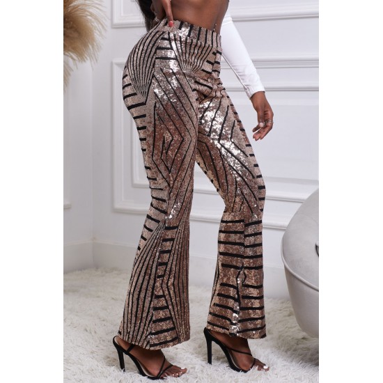 Brown Sequin Wide Leg Pants