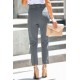 Gray Casual Paperbag Waist Straight Leg Pants with Belt