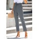 Gray Casual Paperbag Waist Straight Leg Pants with Belt