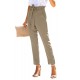 Khaki Casual Paperbag Waist Straight Leg Pants with Belt