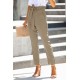 Khaki Casual Paperbag Waist Straight Leg Pants with Belt