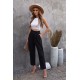 Black Casual Paperbag Waist Straight Leg Pants with Belt