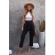 Black Casual Paperbag Waist Straight Leg Pants with Belt