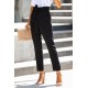 Black Casual Paperbag Waist Straight Leg Pants with Belt