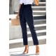 Blue Casual Paperbag Waist Straight Leg Pants with Belt