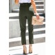 Green Casual Paperbag Waist Straight Leg Pants with Belt