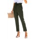 Green Casual Paperbag Waist Straight Leg Pants with Belt