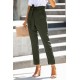 Green Casual Paperbag Waist Straight Leg Pants with Belt