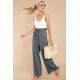 Gray Casual High Rise Paperbag Waist Wide Leg Pants