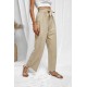 Khaki Casual High Rise Paperbag Waist Wide Leg Pants