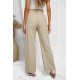 Khaki Casual High Rise Paperbag Waist Wide Leg Pants